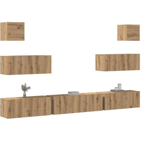 Ensemble de meuble TV mural 7 pcs-Banc TV-Meuble Télé chêne artisanal 261606 (1/5)
