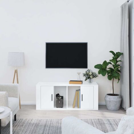 Meuble TV-Banc TV-Meuble Télé Blanc brillant 100x35x40 cm Bois d'ingénierie 182721 (1/5)