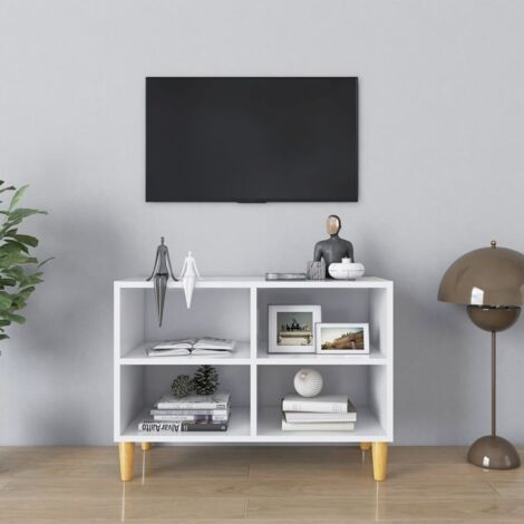 Meuble TV avec pieds en bois-Banc TV-Meuble Télé massif Blanc 69,5x30x50 cm 151023 (1/5)