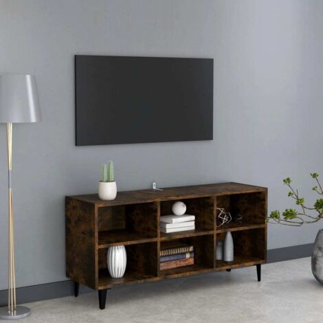 Meuble TV avec pieds en métal-Banc TV-Meuble Télé Chêne fumé 103,5x30x50 cm 440937 (1/5)