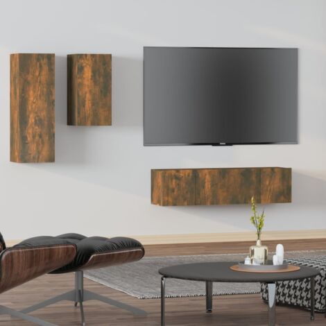 Ensemble de meubles TV 4 pcs-Banc TV-Meuble Télé Chêne fumé Bois d'ingénierie 656455 (1/5)