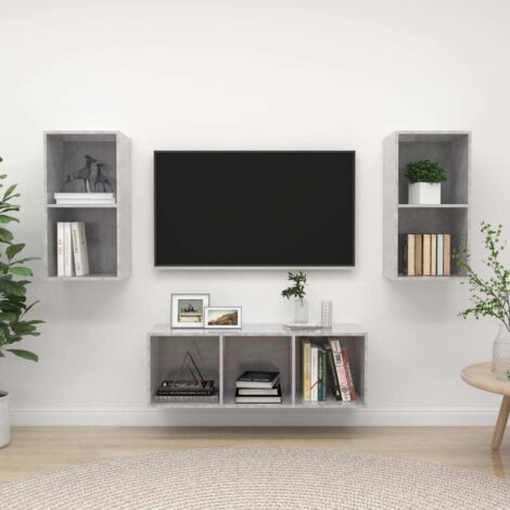 Ensemble de meuble TV 3 pcs-Banc TV-Meuble Télé Gris béton Bois d'ingénierie 805534 (1/5)