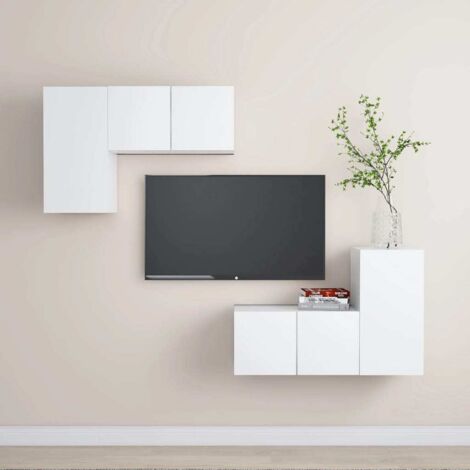 Ensemble de meubles TV 4 pcs-Banc TV-Meuble Télé Blanc Bois d'ingénierie 195639 (1/5)
