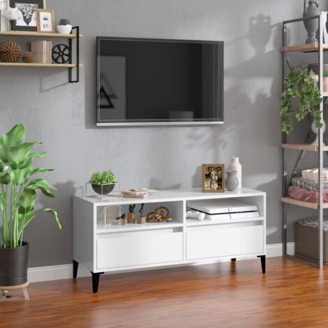 Meuble TV-Banc TV-Meuble Télé blanc brillant 100x34,5x44,5 cm bois d'ingénierie 991998 (1/5)