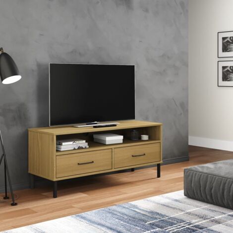 Meuble TV avec pieds en métal-Banc TV-Meuble Télé Marron Bois de pin massif OSLO 138750 (1/5)