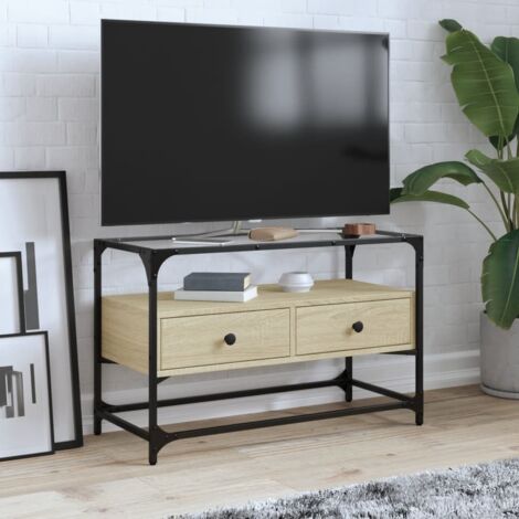 Meuble TV avec dessus en verre-Banc TV-Meuble Télé chêne sonoma bois d'ingénierie 528140 (1/5)