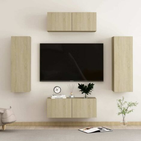 Ensemble de meubles TV 4 pcs-Banc TV-Meuble Télé Chêne sonoma Bois d'ingénierie 998476 (1/5)
