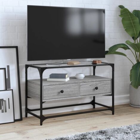 Meuble TV avec dessus en verre-Banc TV-Meuble Télé sonoma gris bois d'ingénierie 323747 (1/5)