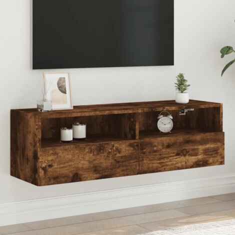 Meuble TV mural-Banc TV-Meuble Télé chêne fumé 100x30x30 cm bois d'ingénierie 466790 (1/5)