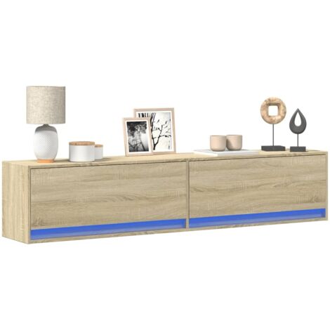 Meuble TV mural avec LED-Banc TV-Meuble Télé chêne sonoma 180x31x38 cm 922368 (1/5)