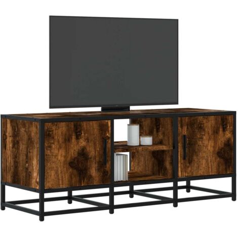 Meuble TV-Banc TV-Meuble Télé chêne fumé 100x35x41 cm bois d'ingénierie et métal 838089 (1/5)