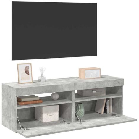 Meubles TV à LED 2 pcs-Banc TV-Meuble Télé avec lumières gris béton 60x35x40 cm 201238 (1/5)