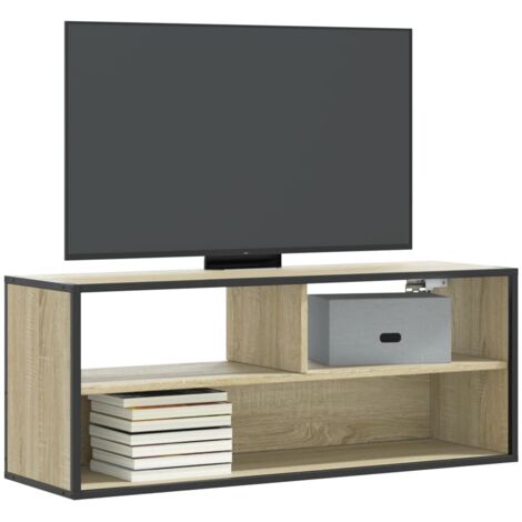 Meuble TV-Banc TV-Meuble Télé chêne sonoma 100x31x39,5cm bois d'ingénierie et métal 586179 (1/5)