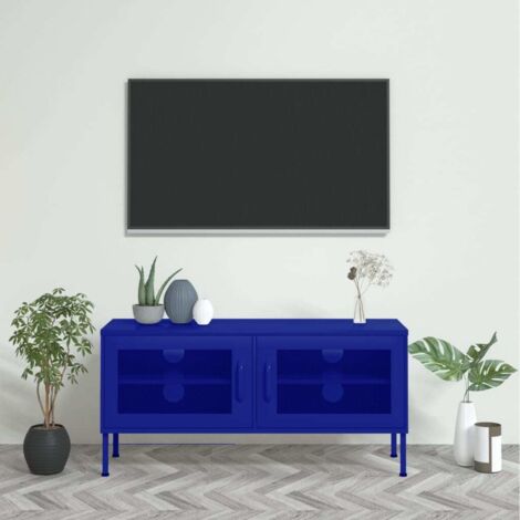 Meuble TV-Banc TV-Meuble Télé Bleu marine 105x35x50 cm Acier 745925 (1/5)