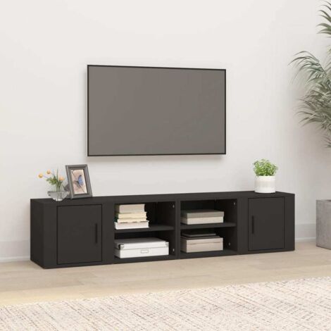 Meubles TV 2 pcs-Banc TV-Meuble Télé Noir 80x31,5x36 cm Bois d'ingénierie 987555 (1/5)