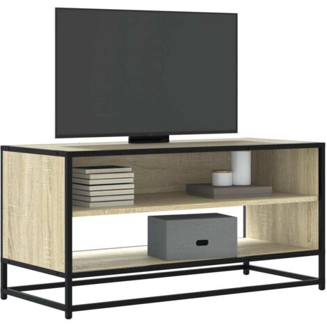 Meuble TV-Banc TV-Meuble Télé chêne sonoma 91x40x46 cm bois d'ingénierie et métal 807281 (1/5)