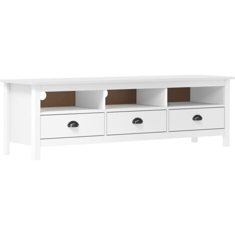 Meuble TV-Banc TV-Meuble Télé Hill Range Blanc 158x40x47 cm Bois de pin solide 541127 (1/4)