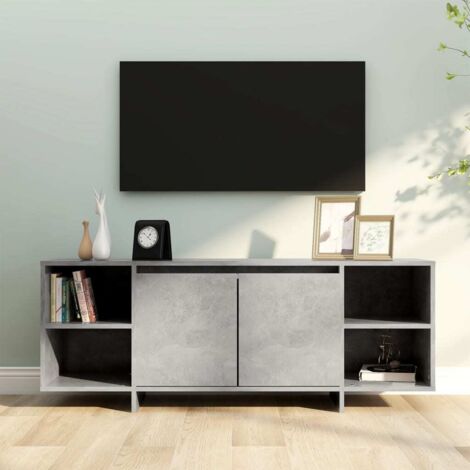 Meuble TV-Banc TV-Meuble Télé Gris béton 130x35x50 cm Bois d'ingénierie 673771 (1/5)