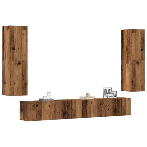 Meubles TV muraux 4 pc-Banc TV-Meuble Télés vieux bois bois d'ingénierie 707213 (1/5)