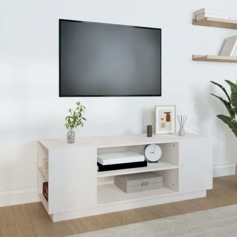 Meuble TV-Banc TV-Meuble Télé Blanc 110x35x40,5 cm Bois de pin massif 286187 (1/5)