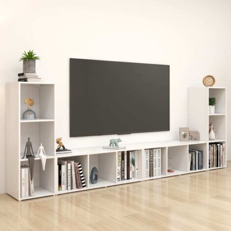 Meubles TV 4 pcs-Banc TV-Meuble Télé Blanc 107x35x37 cm Bois d'ingénierie 484918 (1/5)