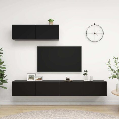 Meubles TV 3 pcs-Banc TV-Meuble Télé Noir Bois d'ingénierie 692896 (1/5)