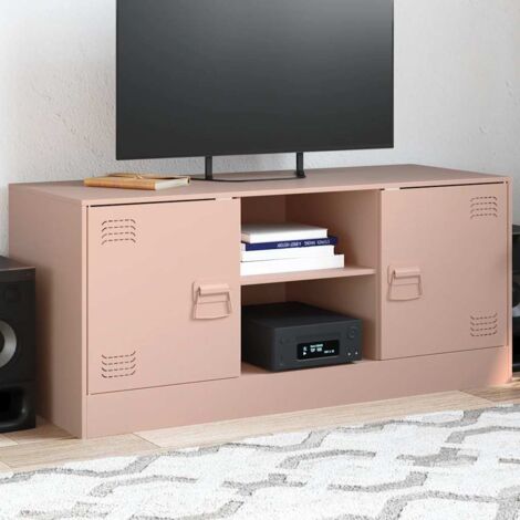 Meuble TV-Banc TV-Meuble Télé rose 99x39x44 cm acier 595762 (1/5)