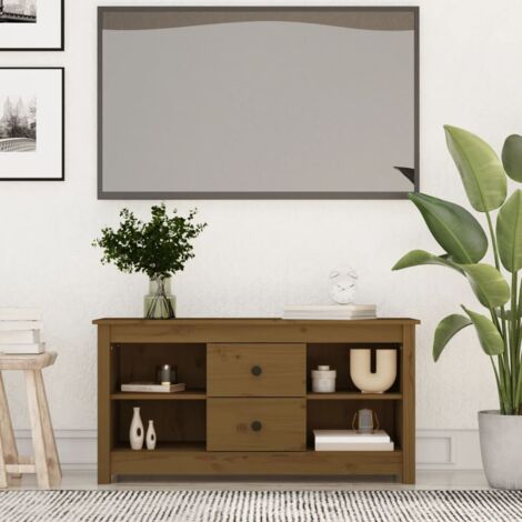 Meuble TV-Banc TV-Meuble Télé Marron miel 103x36,5x52 cm Bois de pin massif 494352 (1/5)