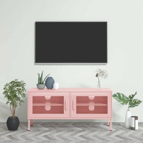 Meuble TV-Banc TV-Meuble Télé Rose 105x35x50 cm Acier 224972 (1/5)