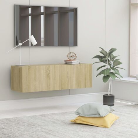 Meuble TV-Banc TV-Meuble Télé Chêne sonoma 100x30x30 cm Bois d’ingénierie 372133 (1/5)