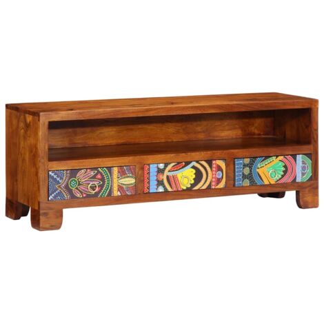Meuble TV-Banc TV-Meuble Télé multicolore 110x30x40 bois d'acacia massif 203074 (1/5)