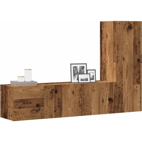 Meubles TV muraux 3 pc-Banc TV-Meuble Télés vieux bois bois d'ingénierie 501075 (1/5)