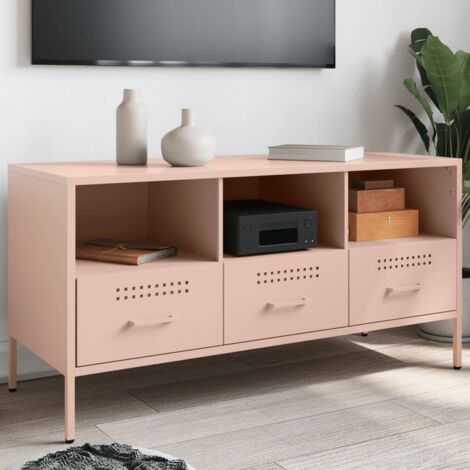 Meuble TV-Banc TV-Meuble Télé rose 100,5x39x50,5 cm acier 373063 (1/5)