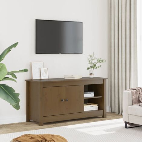 Meuble TV-Banc TV-Meuble Télé Marron miel 103x36,5x52 cm Bois de pin massif 975023 (1/5)