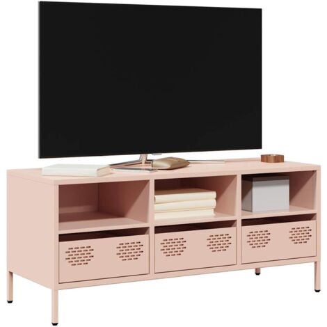 Meuble TV-Banc TV-Meuble Télé rose 101,5x39x43,5 cm acier laminé à froid 764943 (1/5)