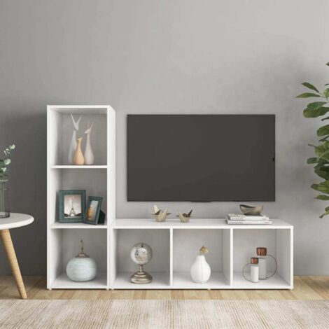 Meubles TV 2 pcs-Banc TV-Meuble Télé Blanc 107x35x37 cm Bois d'ingénierie 882213 (1/5)