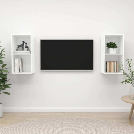 Meubles TV muraux 2 pc-Banc TV-Meuble Télés Blanc Bois d'ingénierie 939311 (1/5)