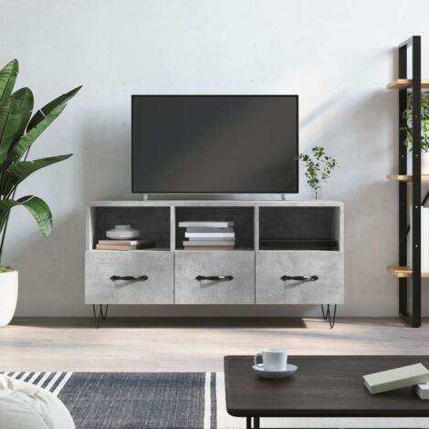 Meuble TV-Banc TV-Meuble Télé gris béton 102x36x50 cm bois d'ingénierie 658639 (1/5)
