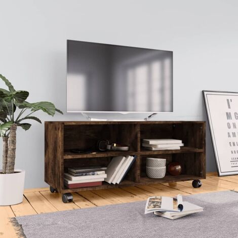 Meuble TV-Banc TV-Meuble Télé sur roulettes Chêne fumé 90x35x35cm Bois d'ingénierie 801450 (1/5)