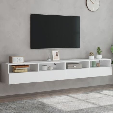 Meubles TV muraux 2 pc-Banc TV-Meuble Télés blanc 100x30x30 cm bois d'ingénierie 248471 (1/5)