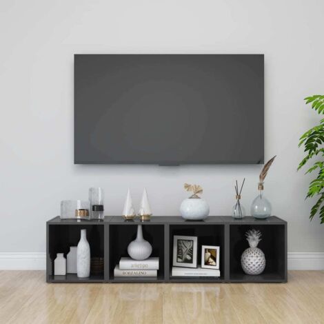 Meubles TV 4 pcs-Banc TV-Meuble Télé gris brillant 37x35x37 cm bois d’ingénierie 626995 (1/5)