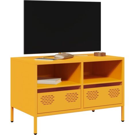 Meuble TV-Banc TV-Meuble Télé jaune moutarde 68x39x43,5 cm acier laminé à froid 646604 (1/5)