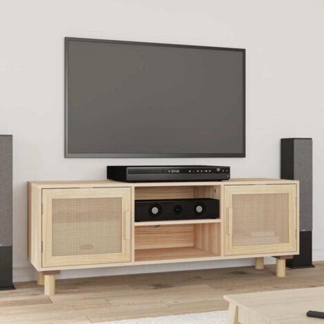 Meuble TV-Banc TV-Meuble Télé Marron 105x30x40 cm Bois de pin massif rotin naturel 474727 (1/5)