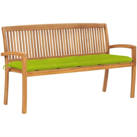 Banc de jardin empilable et coussin-Banquette de jardin 159 cm Bois de teck massif 344206 (1/5)