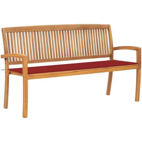 Banc de jardin empilable et coussin-Banquette de jardin 159 cm Bois de teck massif 944045 (1/5)