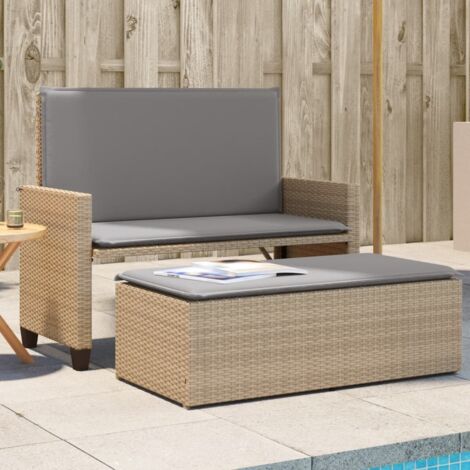 Banc de jardin et coussins et repose-pied-Banquette de jardin beige résine tressée 522541 (1/5)