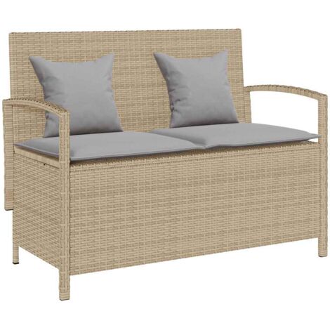 Banc de rangement de jardin-Banquette de jardin avec rangement avec coussin beige résine tressée 198545 (1/5)