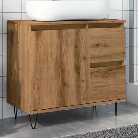Armoire de lavabo-Meuble de salle de bain chêne artisanal 65x33x60 cm 177199 (1/5)
