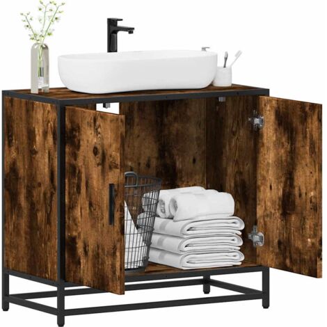 Armoire de lavabo-Meuble de salle de bain chêne fumé 65x33x60 cm 183199 (1/5)
