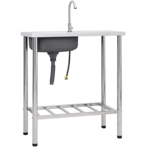 Évier de camping Seul lavabo avec robinet-Vasque Acier inoxydable 561984 (1/5)